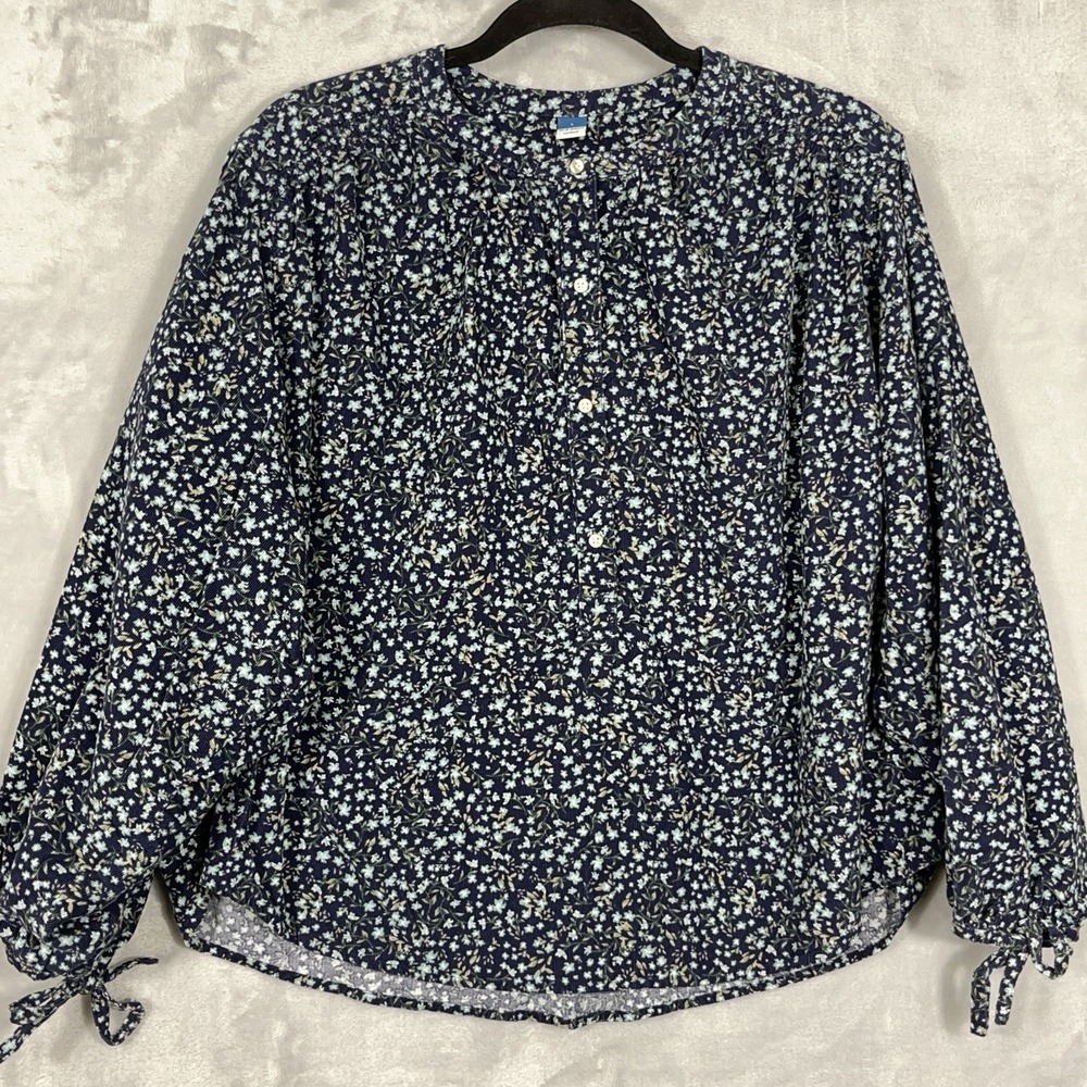 Old Navy Womens Corduroy Ditsy‎ Floral Top Blue L Cottagecore Peasant Boho